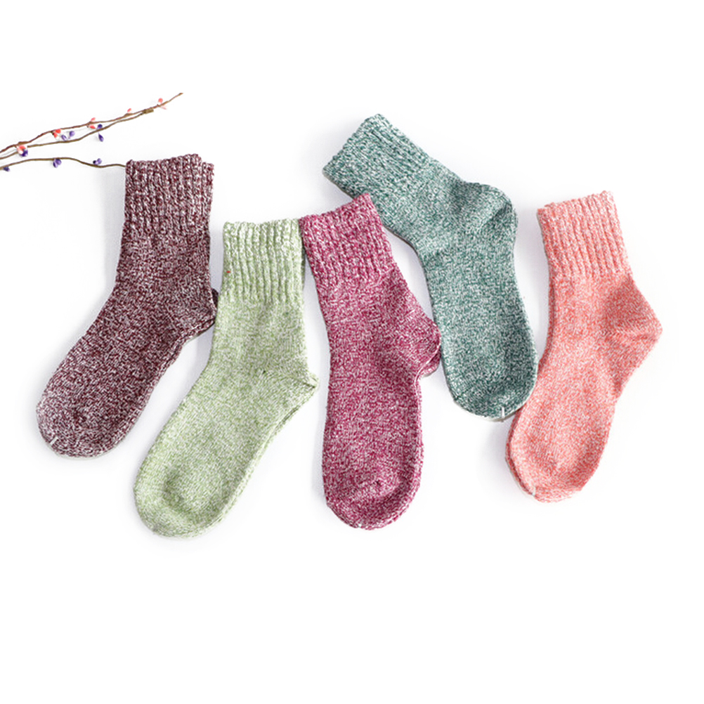 Winter Socks Wool Cashmere Soft Thick Warm Ladies 5 Pairs Women Casual